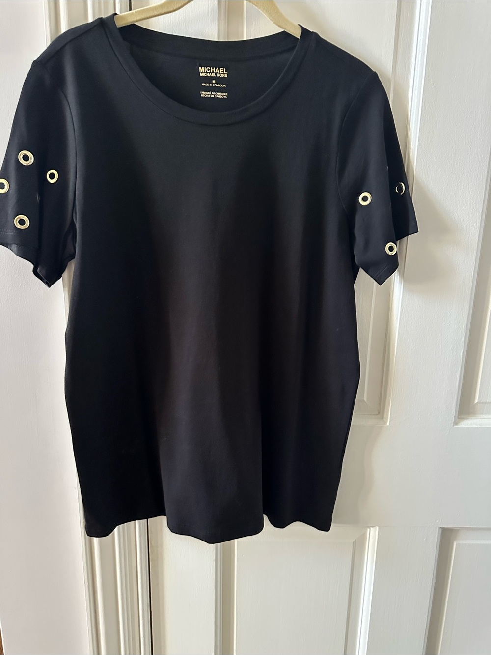 Michael Kors Black Short Sleeve Tee with Grommet Detail